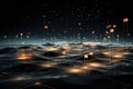 A digital image of a network of lights and orange squares, AI