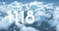 Digital image of the number displayed in bold white text over a cloudy sky background