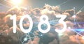 Digital image of the number displayed in bold white text over a cloudy sky background