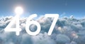Digital image of the number displayed in bold white text over a cloudy sky background