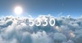 Digital image of the number displayed in bold white text over a cloudy sky background