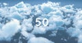 Digital image of the number displayed in bold white text over a cloudy sky background