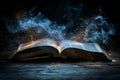 Digital image of  open book with pages turning into magical glowing dust, symbolizing the power of knowledge and imagination Royalty Free Stock Photo