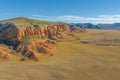 Digital image of panoramic photo of the massive multicolored m simulation mountain range in outback australia, vast flat plains b Royalty Free Stock Photo