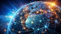 A Digital Image Of Planet Earth With A Glowing Network Of Connections Representing The Internet And Global Communication