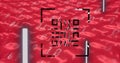 Digital image of qr code scanner against binary coding digital processing against red background Royalty Free Stock Photo