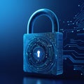 A digital image representing cybersecurity. A padlock composed of binary code and circuitry signifies data protection Royalty Free Stock Photo