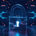 A digital image representing cybersecurity. A padlock composed of binary code and circuitry signifies data protection Royalty Free Stock Photo