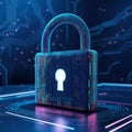 A digital image representing cybersecurity. A padlock composed of binary code and circuitry signifies data protection Royalty Free Stock Photo