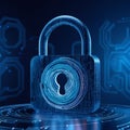 A digital image representing cybersecurity. A padlock composed of binary code and circuitry signifies data protection Royalty Free Stock Photo