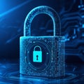 A digital image representing cybersecurity. A padlock composed of binary code and circuitry signifies data protection Royalty Free Stock Photo