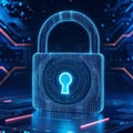 A digital image representing cybersecurity. A padlock composed of binary code and circuitry signifies data protection Royalty Free Stock Photo