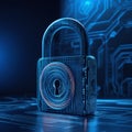 A digital image representing cybersecurity. A padlock composed of binary code and circuitry signifies data protection Royalty Free Stock Photo