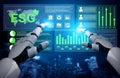 Futuristic Robotics and Environmental, Social, Governance Concepts with Interactive Data Visualization and Infographics Royalty Free Stock Photo