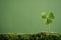 Digital image of  single four-leaf clover on mossy ground against a green background, symbolizing good luck for st. patrick's Royalty Free Stock Photo