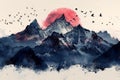 Digital image of  sketch art of a mountain range with birds in the sky Royalty Free Stock Photo