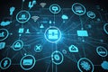 Digital image with social connection concept on blue background