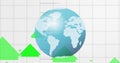 Digital image of spinning globe and statistical data processing against white background