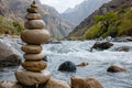 Digital image of  stack of rocks in front of a river, high quality, high resolution Royalty Free Stock Photo