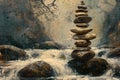 Digital image of  stack of rocks in front of a river, high quality, high resolution Royalty Free Stock Photo
