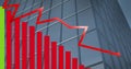 Digital image of statistical data processing against tall building