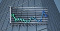Digital image of statistical data processing against tall building