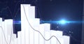 Digital image of statistical data processing over spot of light against blue background