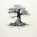 Surrealistic Horror Illustration Of Remote Control With Tree