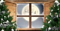 Digital image of two christmas tree and wooden window frame