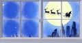 Digital image of window frame against silhouette of santa claus in sleigh