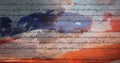 Digital image of written constitution of the United States moving in the screen with flag while back