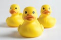 Digital image of  yellow rubber ducks isolated on white background, front view, side view and back view Royalty Free Stock Photo