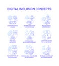 Digital inclusion dark blue concept icons set Royalty Free Stock Photo