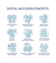 Digital inclusion turquoise concept icons set