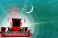 Farm machinery modernisation concept, 3 red modern rye combine harvesters on Turkmenistan flag - digital industrial 3D