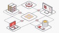 Network server racks, illustrating data center and digital infrastructure system graphic. vector design Generative AI