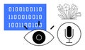Digital innovation and natural harmony represented through vision, sound, and binary code Royalty Free Stock Photo