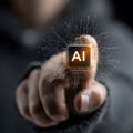 Digital innovation unfolds as a finger connects with a glowing artificial intelligence processor, symbolizing the future of Royalty Free Stock Photo