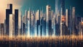 A digital-inspired composition of pixels and binary code, forming an abstract cityscape.