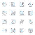 Digital instruction linear icons set. E-learning, Online, Virtual, Distance, Digital, Interactive, Multimedia line
