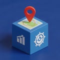 Digital integration of analytics, mapping, and automation services on a modern cube Royalty Free Stock Photo