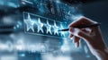 The digital interaction of a hand rating with five stars on a touchscreen. AI generated image Royalty Free Stock Photo