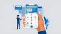 Digital Interaction with Smartphone Interface Showing Employee Management System and Task Scheduling for Business Efficiency and
