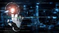 Digital Interaction with Technology and Coding Concepts: Futuristic Hand Touching Abstract Data Interface with Code Royalty Free Stock Photo