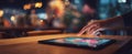 The Digital Interaction with a Touchscreen Tablet on a Cafe Table..AI generated image Royalty Free Stock Photo