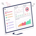 Computer screen displaying a modern dashboard with charts and graphs for data analysis Royalty Free Stock Photo