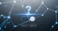 Digital interface concept with question mark and toggle switch allowing to choose between option A and option B on dark background Royalty Free Stock Photo