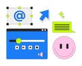 Digital interface controls and emoji 2D cartoon objects set Royalty Free Stock Photo