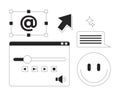 Digital interface controls and emoji 2D line objects set Royalty Free Stock Photo