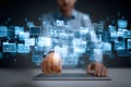 Digital Interface with Data Files and Virtual Touch Interaction for Technology Design Generative AI Royalty Free Stock Photo